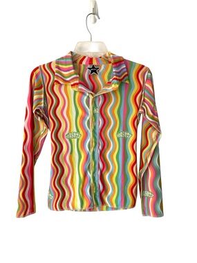 OMighty Squiggly Stripe Button Down Shirt size XS Retro Groovy Psychedelic